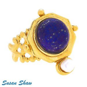 Genuine Blue Lapis Stone Handset w/ Pearl ring